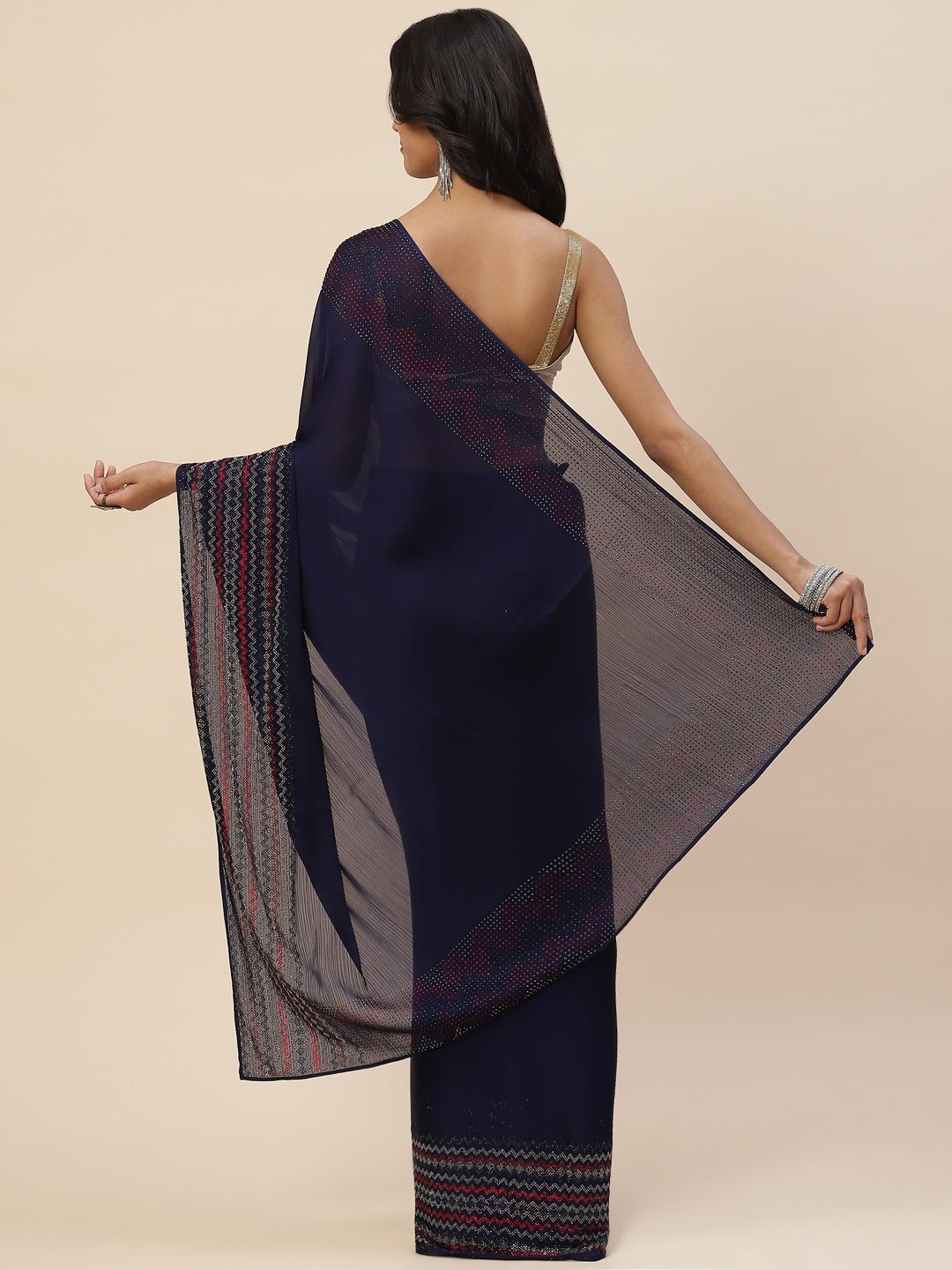 Stone Embroidered Crepe Saree