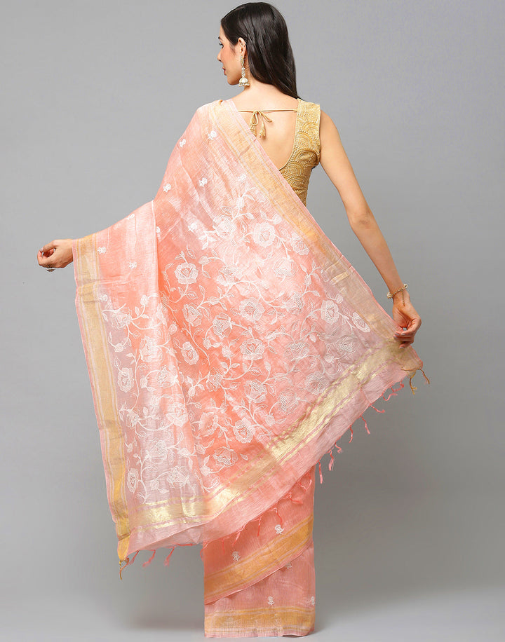Cotton Linen Embroidery Saree