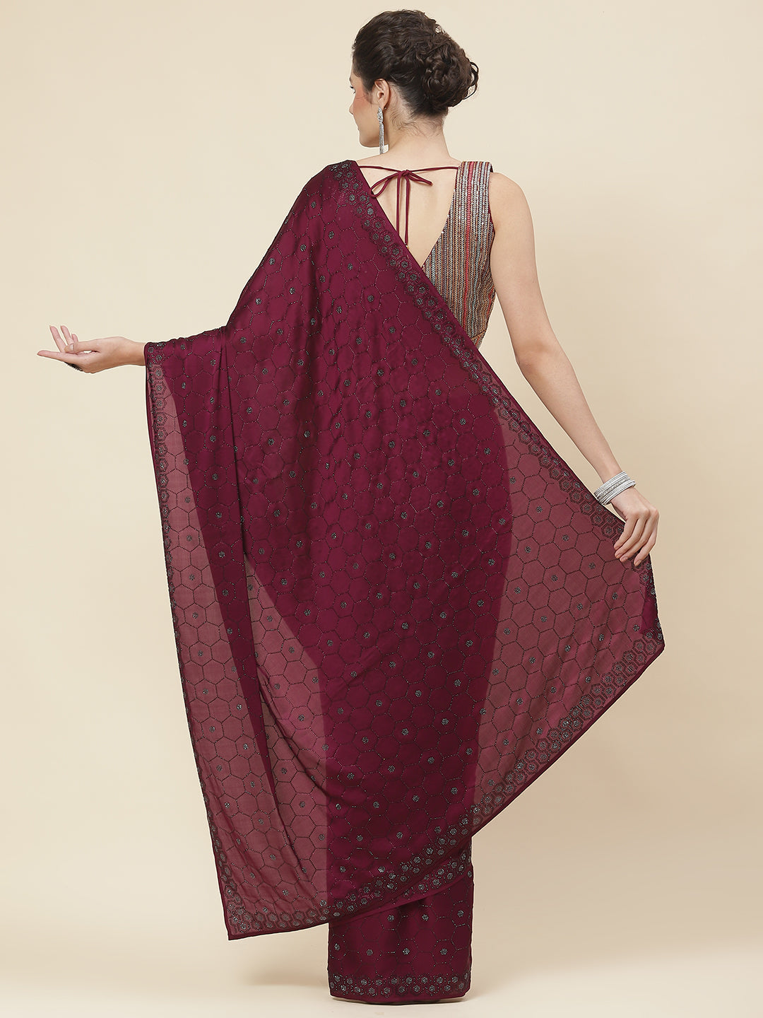 Stone Embroidered Satin Saree
