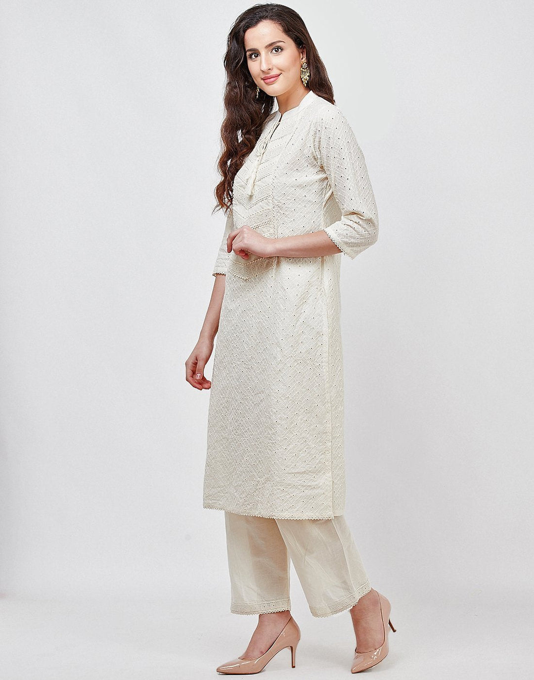Cream Cotton Kurti with Palazzo