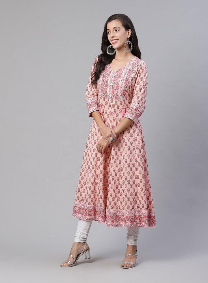 Printed Cotton Anarkali Kurti With Yoke Detail