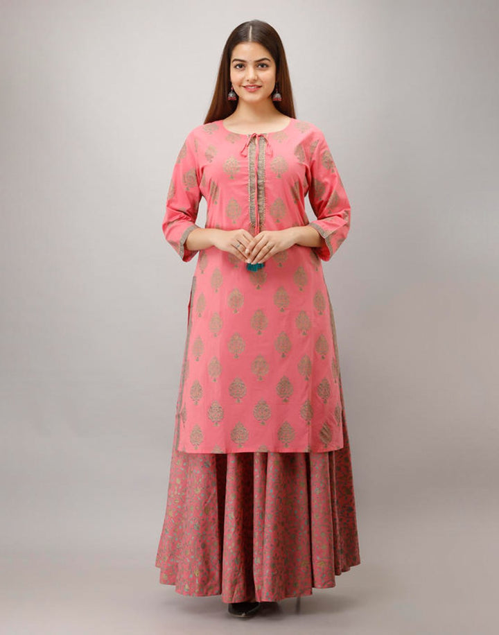 Printed Cotton Kurti With Plazzo