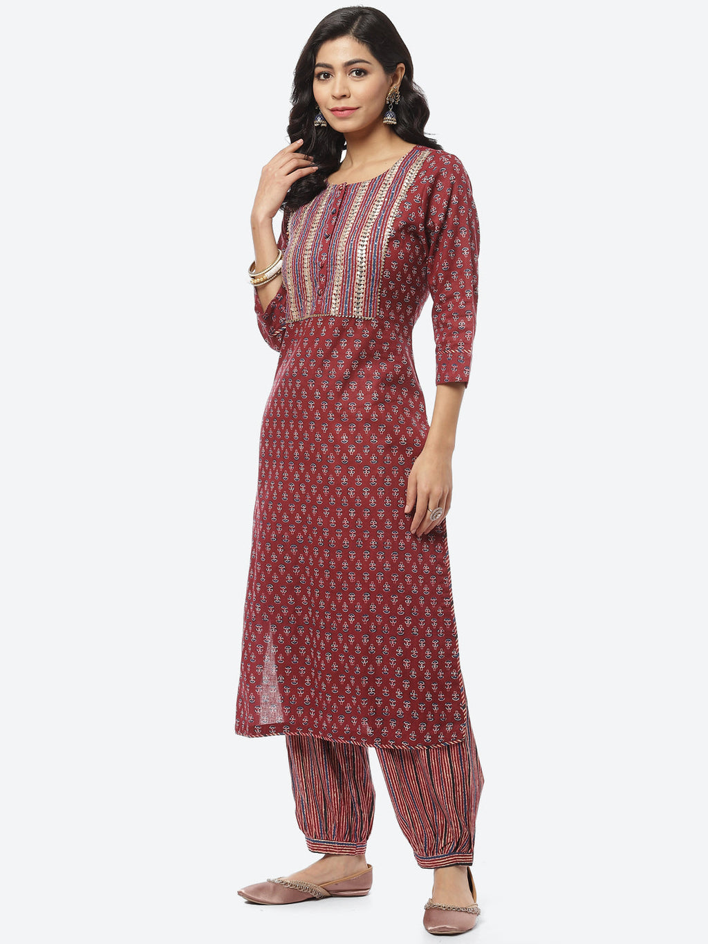 Printed Gota Work Cotton Kurti With Pant