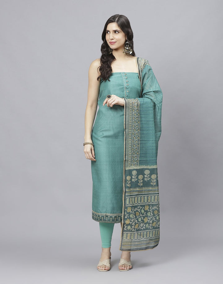 Printed Chanderi Suit Piece With Chanderi Dupatta And Scarf