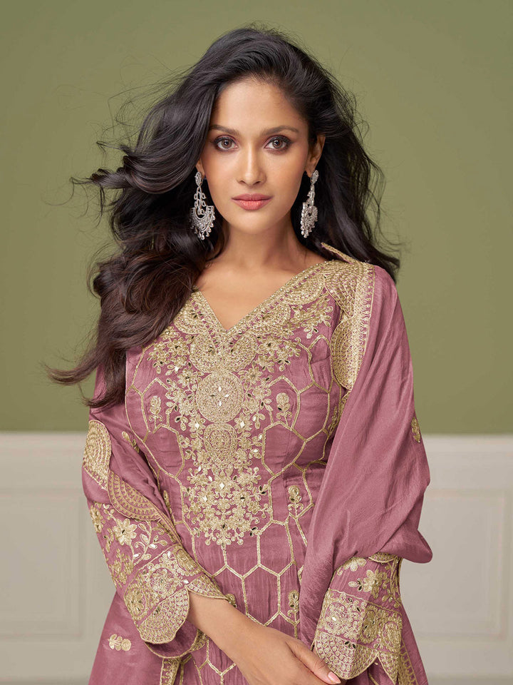 Embroidered Art Silk Kurta With Gharara &amp; Dupatta