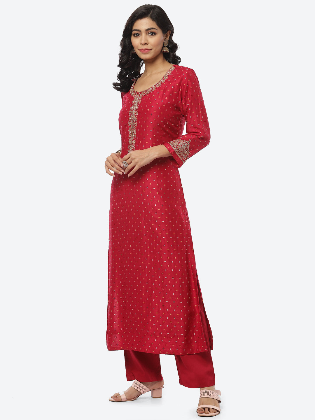 Printed Gota Patti Chanderi Kurti With Pant