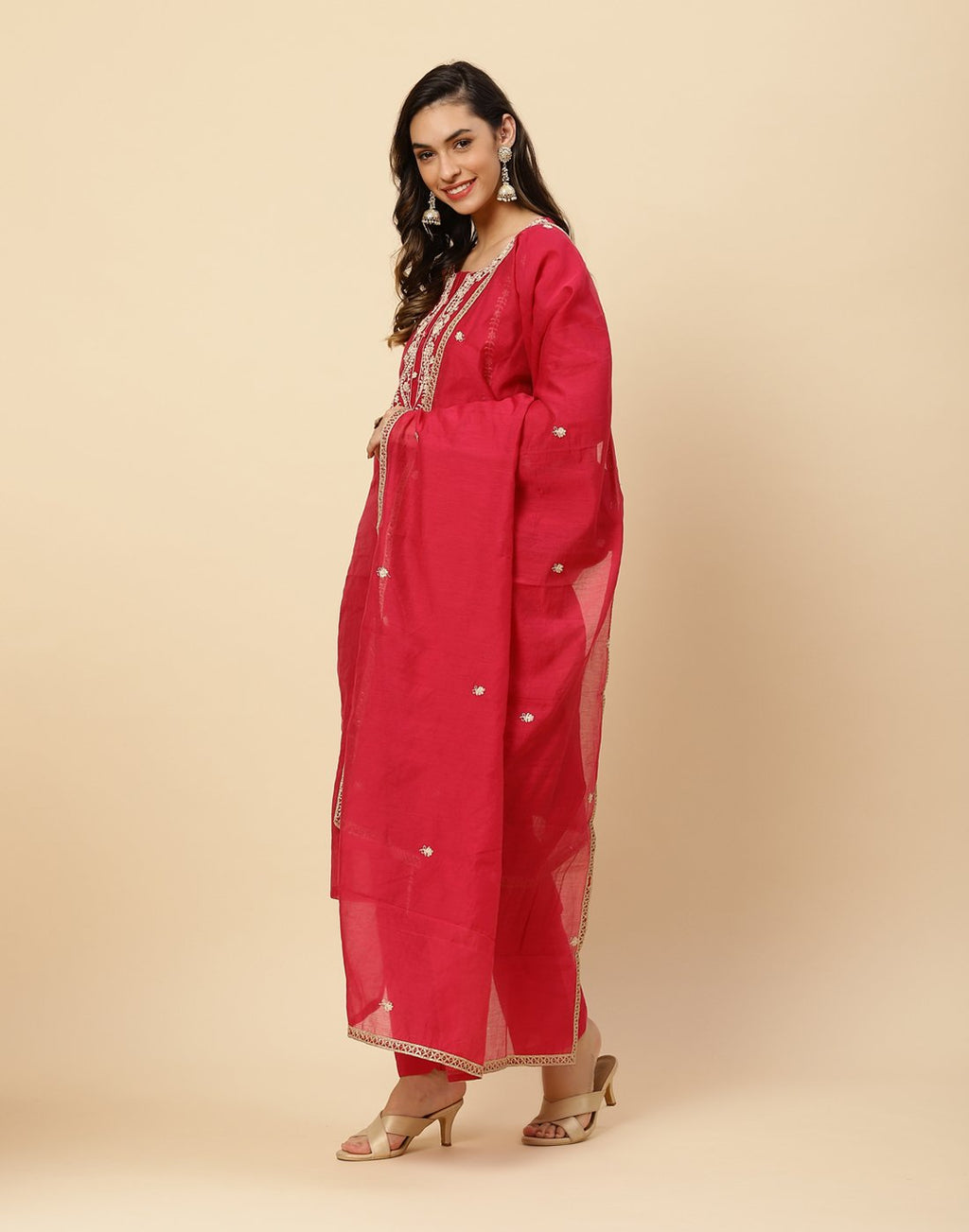 Embroidered Cotton Chanderi Salwar Kameez Stitched Suit With Chanderi Dupatta