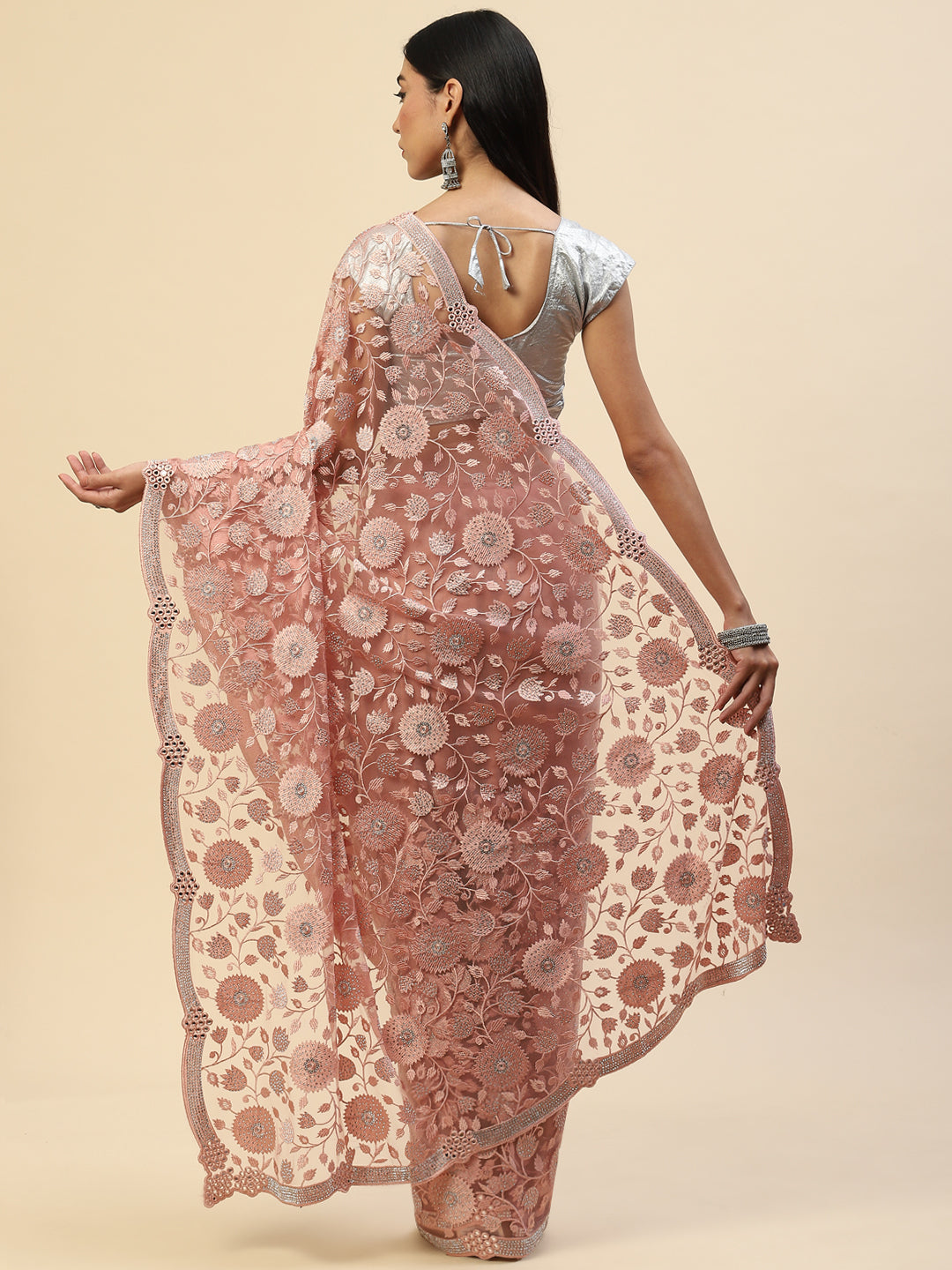 Floral Embroidered Net Saree
