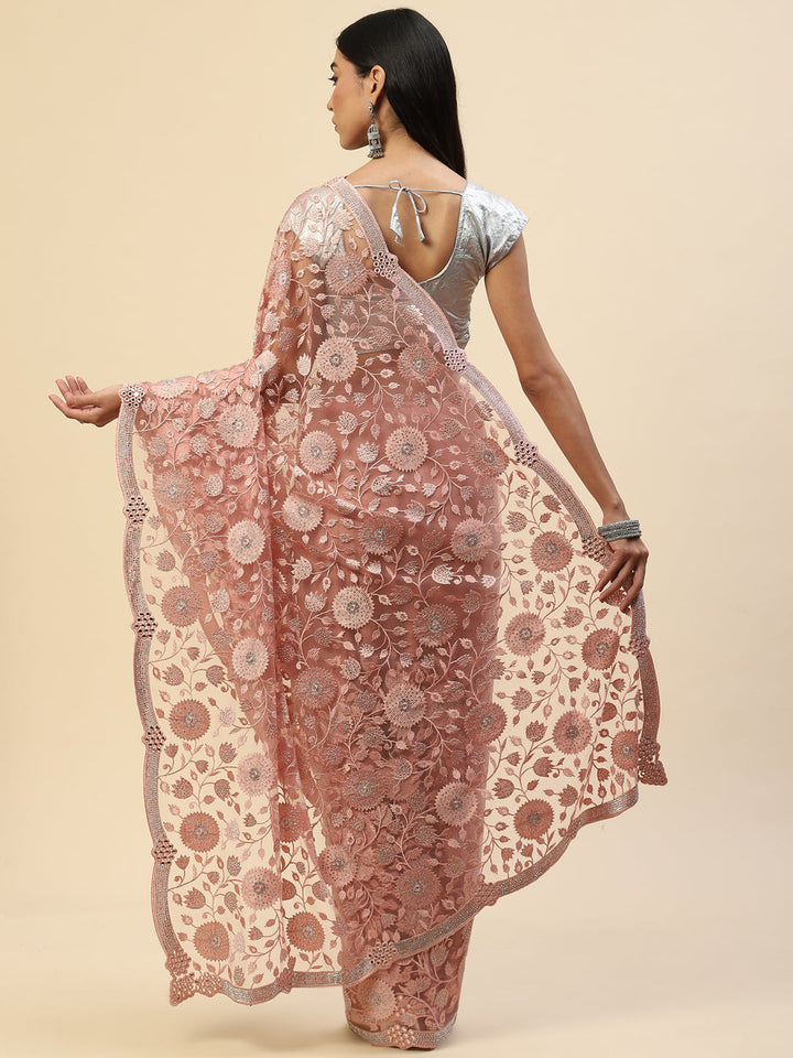 Floral Embroidered Net Saree