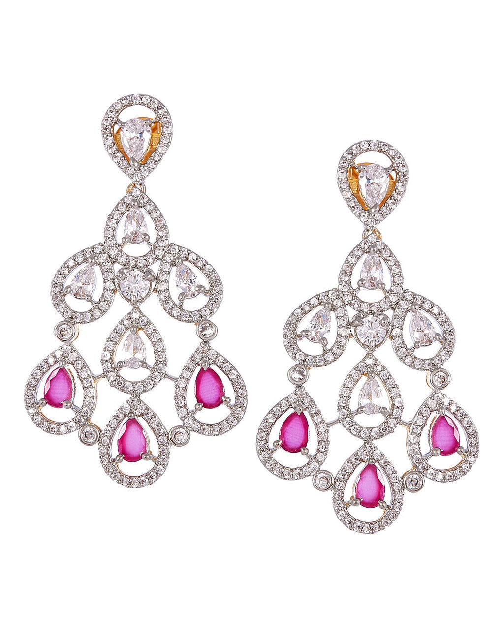 Gold Plated Necklace Embellished With Pink Stone And Earrings