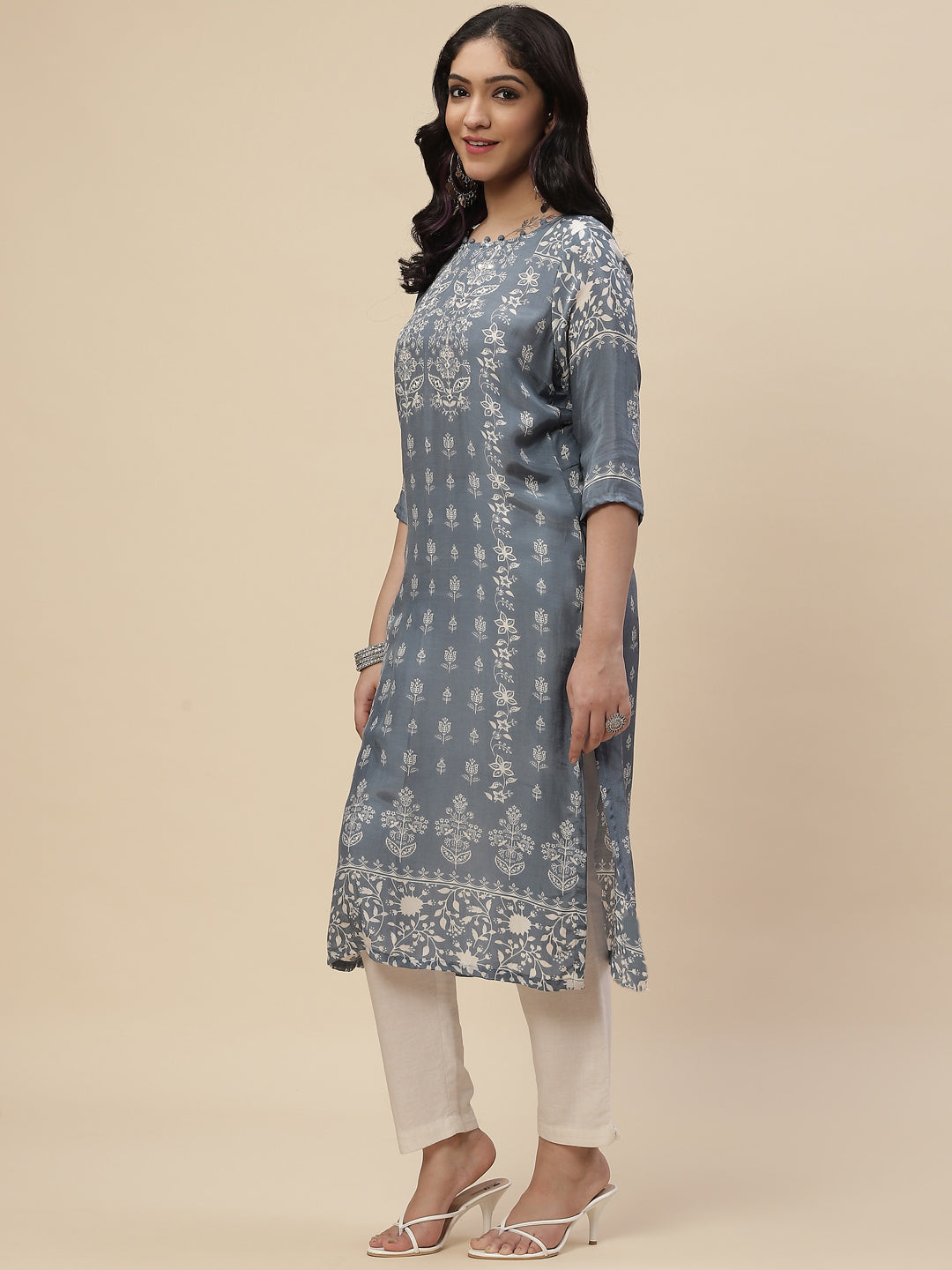 Neck Mirror Work  Printed Cotton Kurta