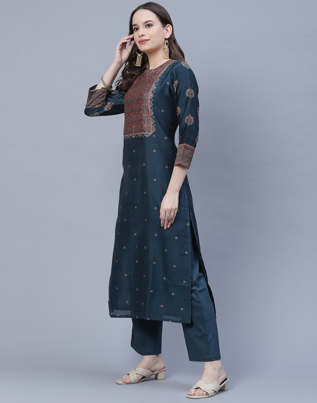 Chanderi Printed Kurti Pant Set