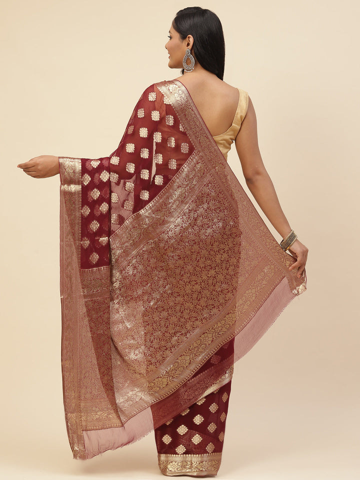 Zari Booti Chiffon Plain Saree