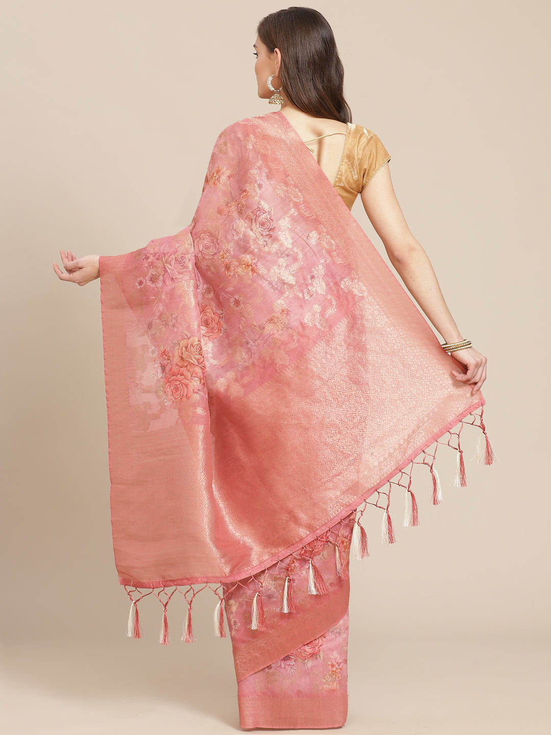 Digital Floral Printed Banarasi Pallu Cotton Chanderi Saree