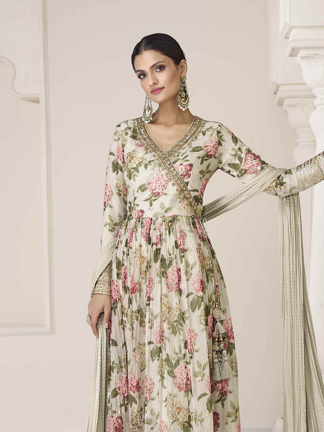 Embroidered Organza Suit With Pant &amp; Dupatta