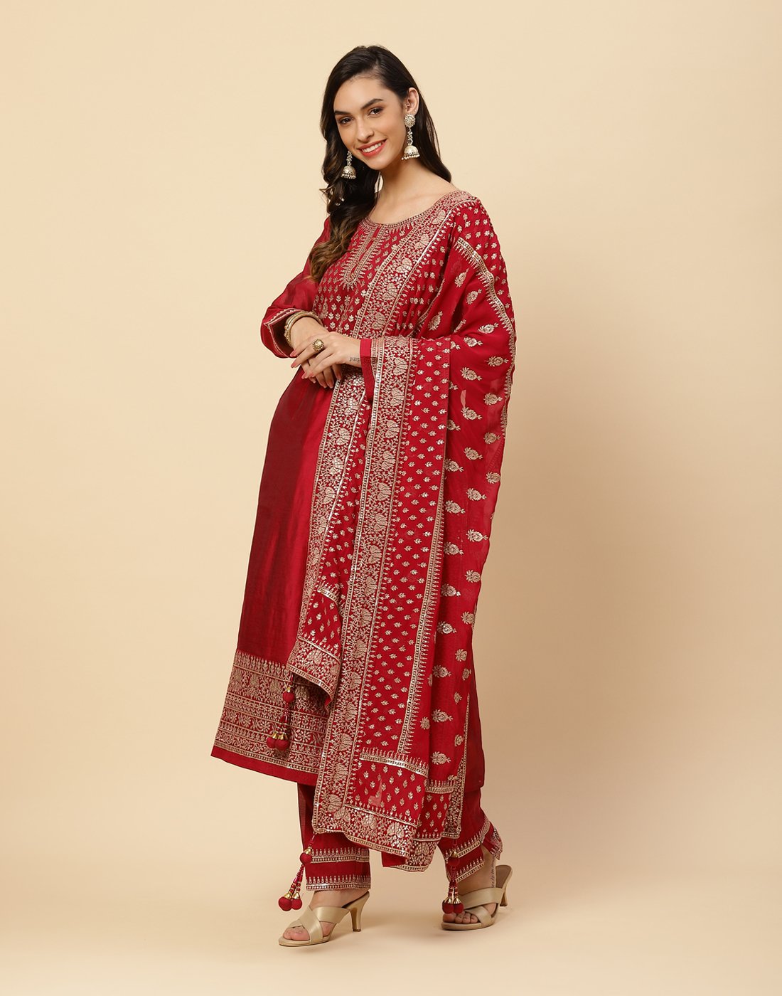 Embroidered Cotton Salwar Kameez Stitched Suit With Georgette Dupatta