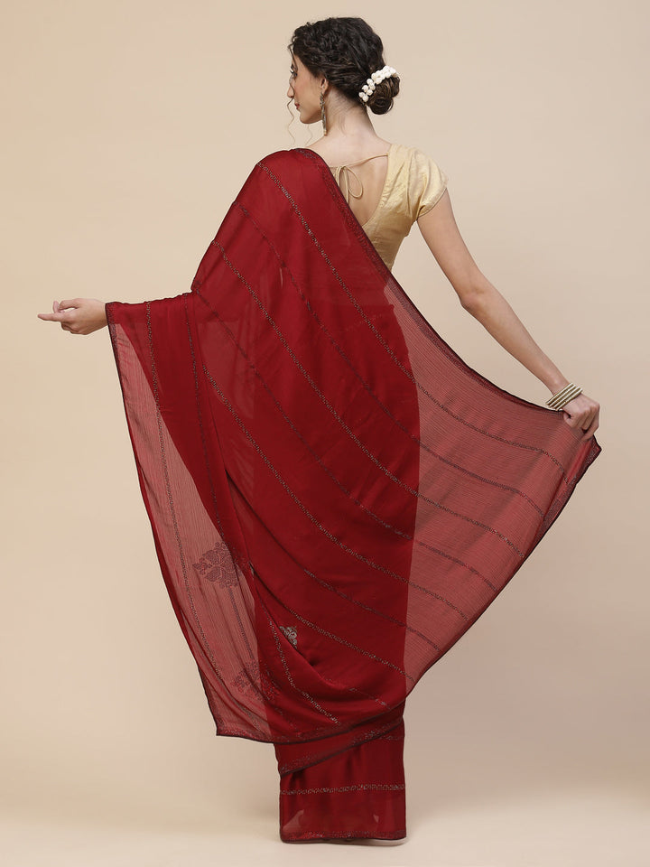 Zari Border Booti Chiffon Plain Saree