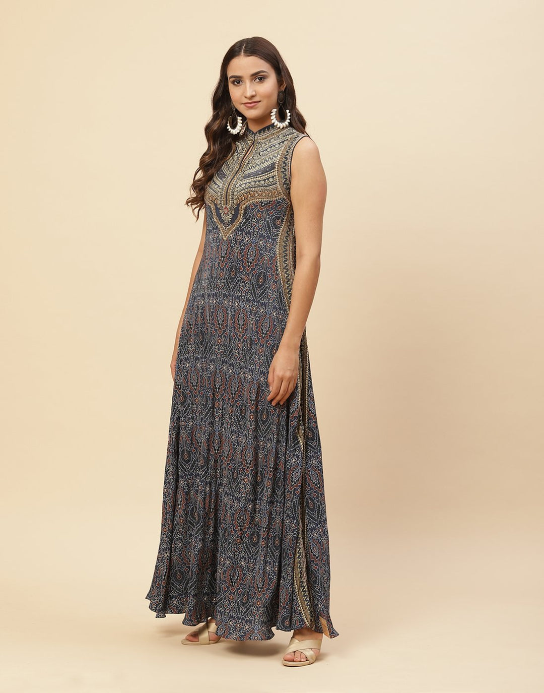 Floral Digital Printed Crepe Gown