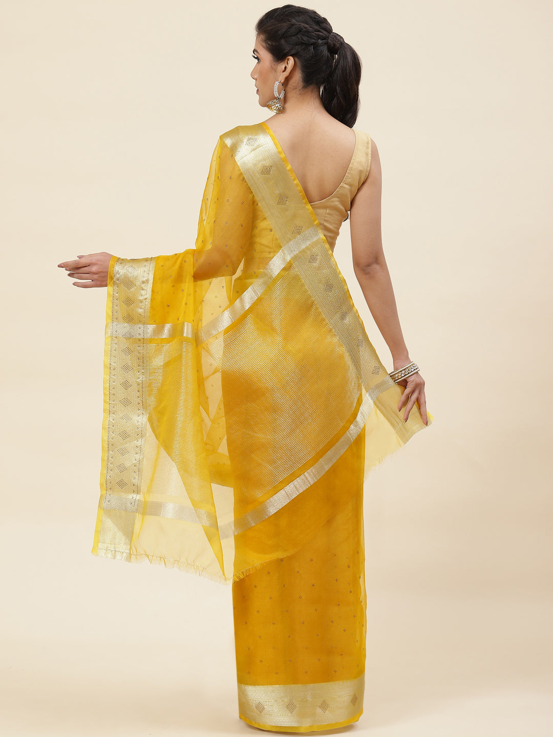 Stone Work Plain Organza Saree
