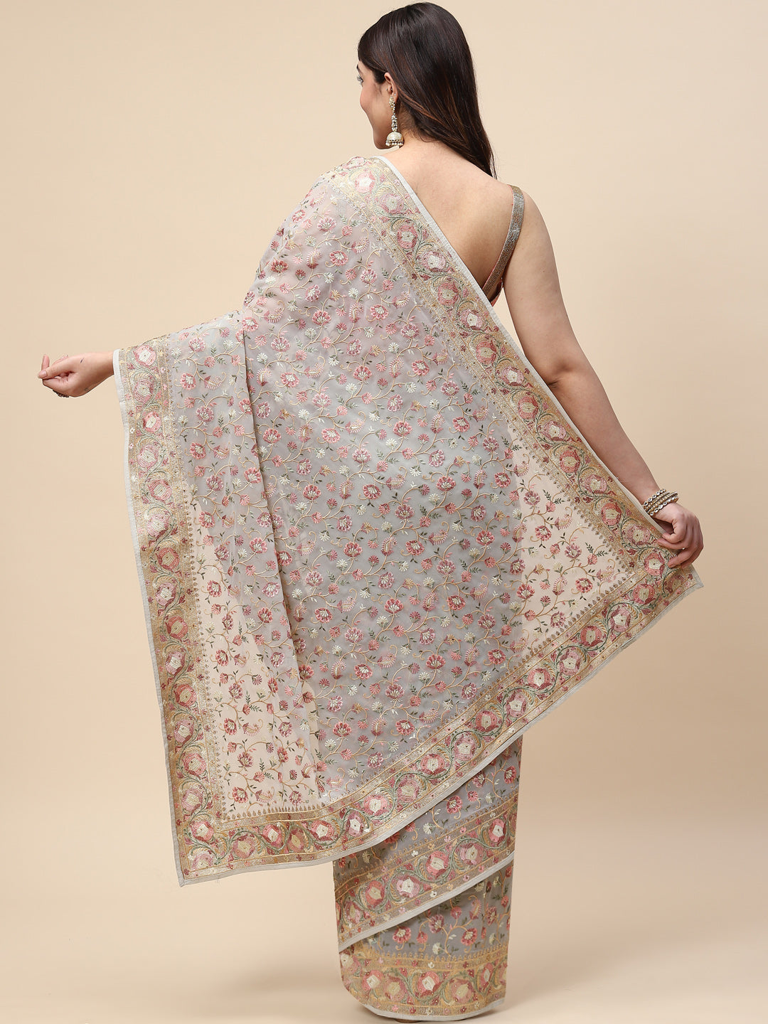 Floral Resham Jaal Embroidered Georgette Saree