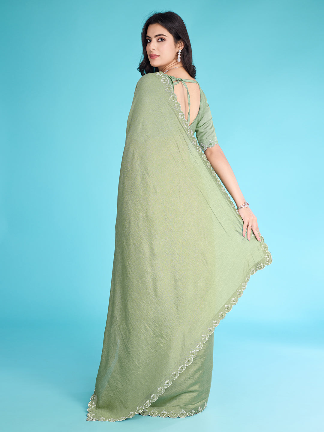 Embroidered Chinon Saree