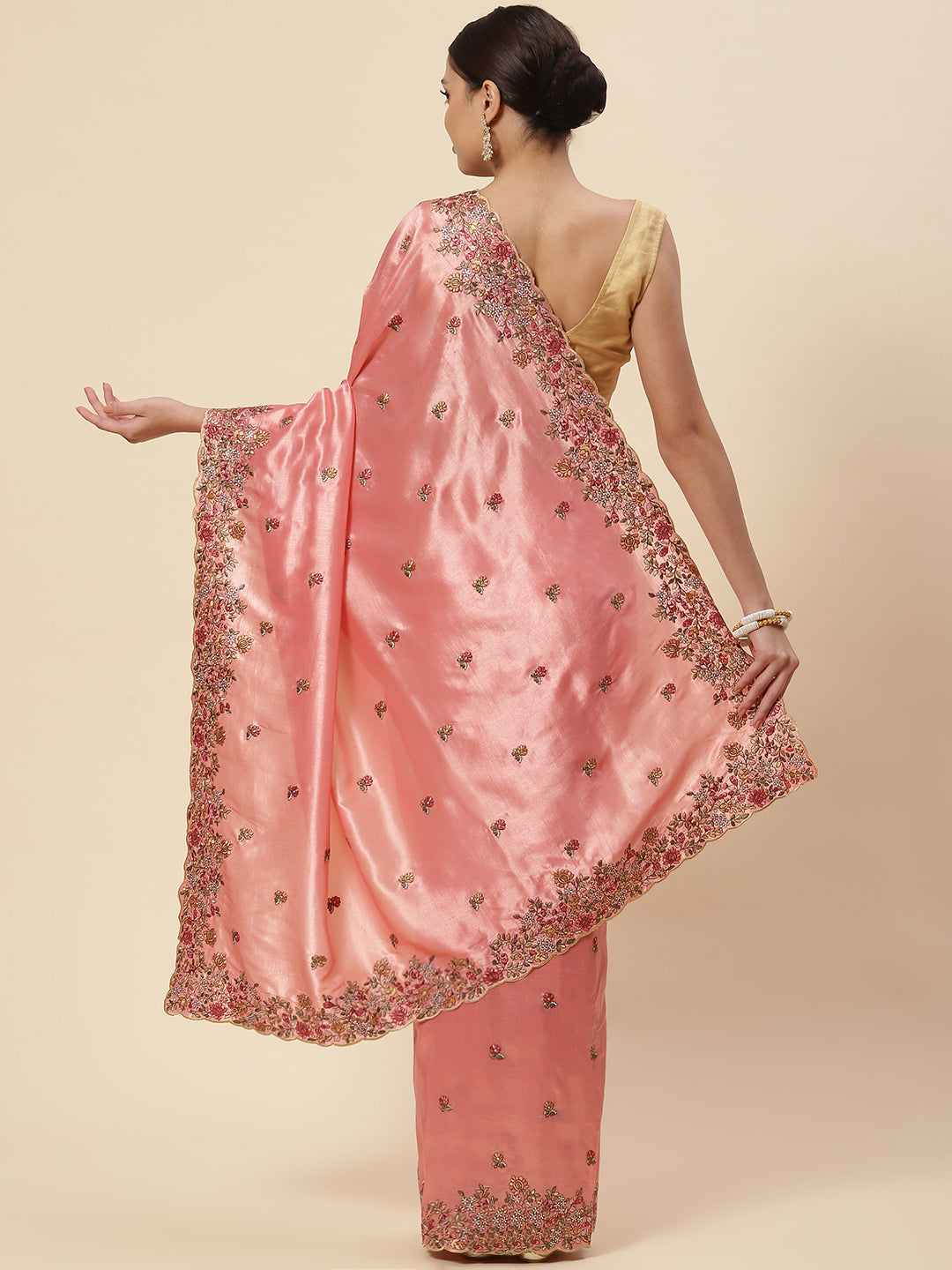 Floral Resham Booti Crepe Saree