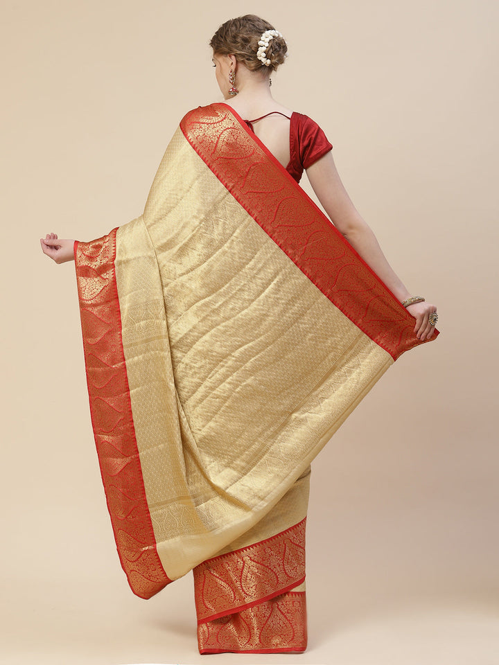 Brocade Zari Booti Art Handloom Woven Saree