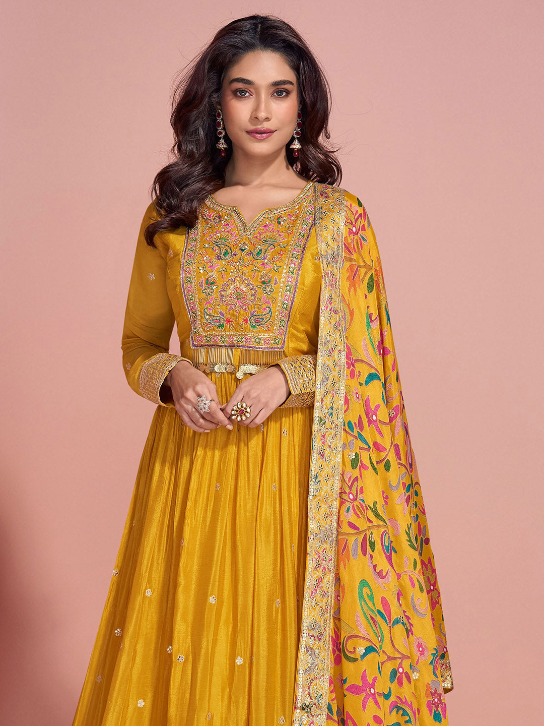 Printed Chinon Kurta With Pants &amp; Dupatta