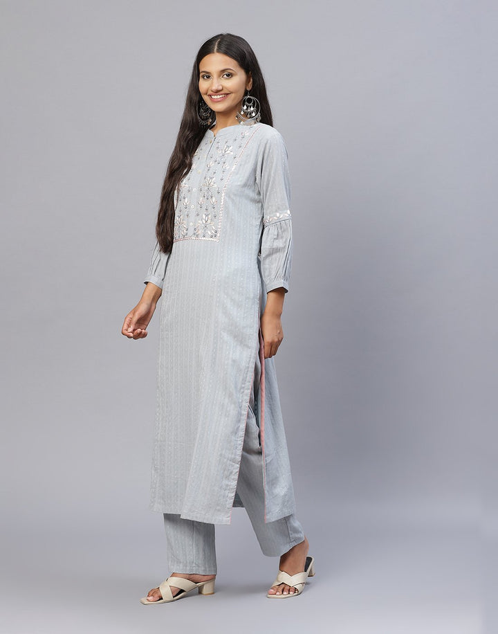 Yoke Embroidered Kurti Pant Set
