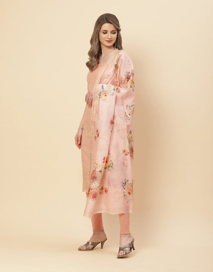 Chanderi Suit Piece With Floral Printed Dupatta