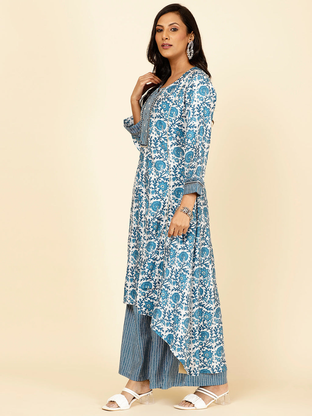 Floral Printed Chanderi Kurta With Palazzo