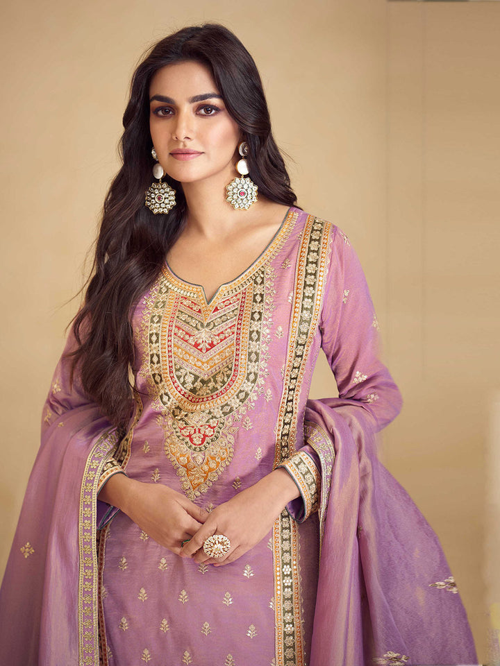 Embroidered Art Silk Suit With Pant &amp; Dupatta