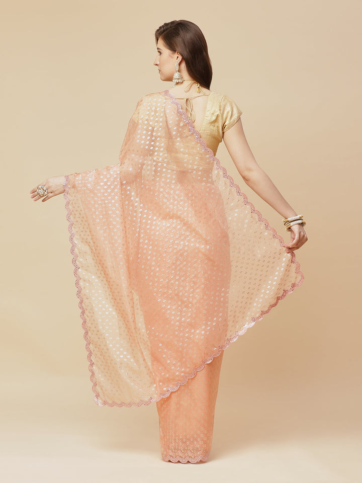 Mirror Gota Border Embroidered Organza Saree