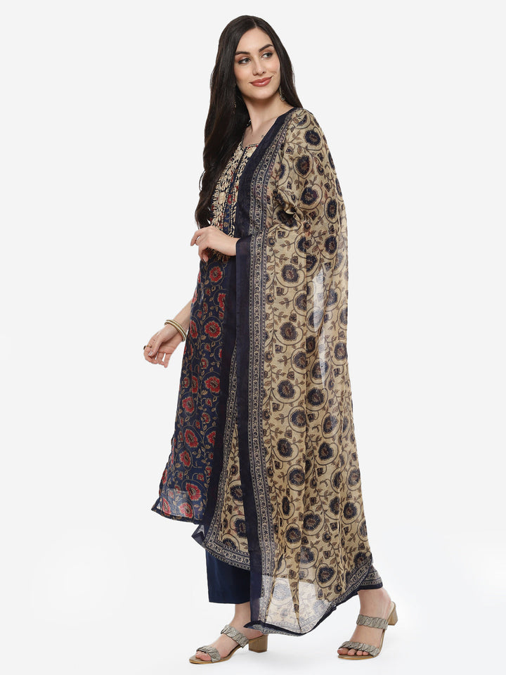 Printed Cotton Chanderi Stitched Salwar Kameez With Dupatta