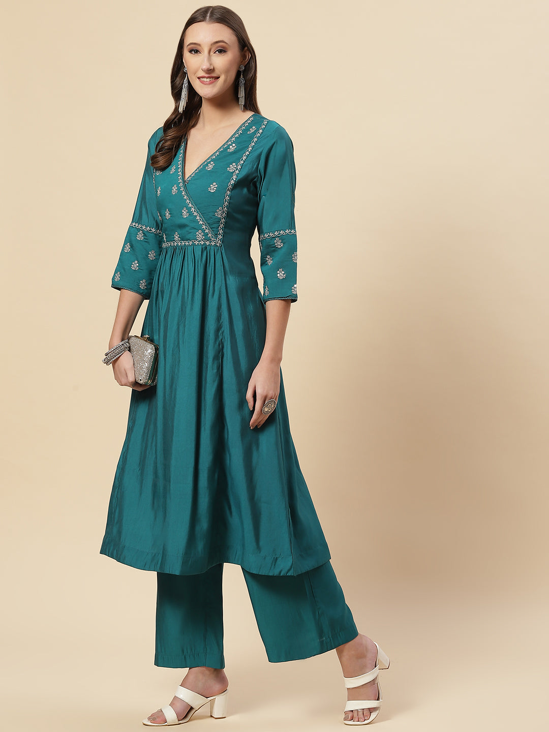 Embroidered Cotton Kurta With Pants