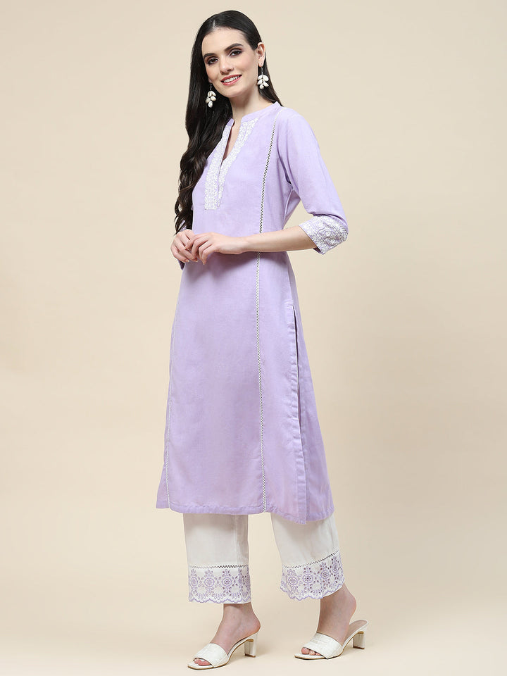 Embroidered Cotton Kurta With Pants