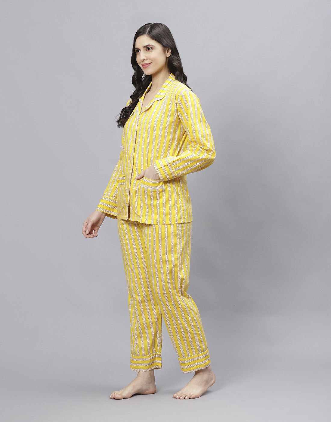 Yellow Cotton Printed Comfort Wear
