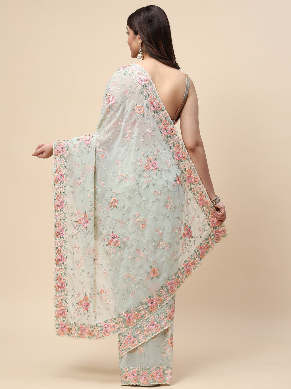 Floral Resham Jaal Embroidered Georgette Saree