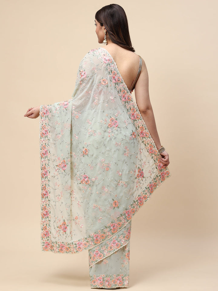 Floral Resham Jaal Embroidered Georgette Saree