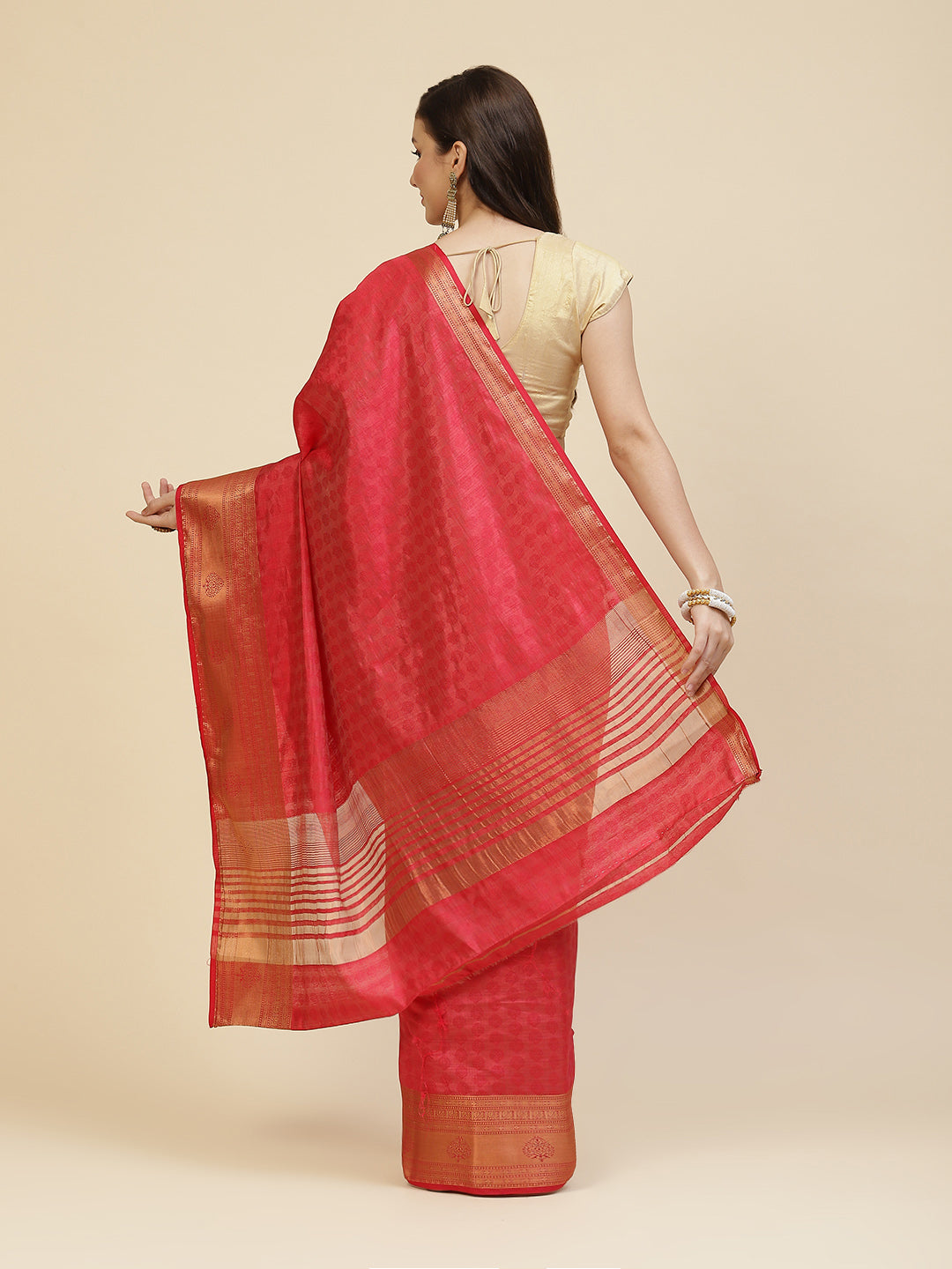 Zari Border Booti Tussar Woven Saree