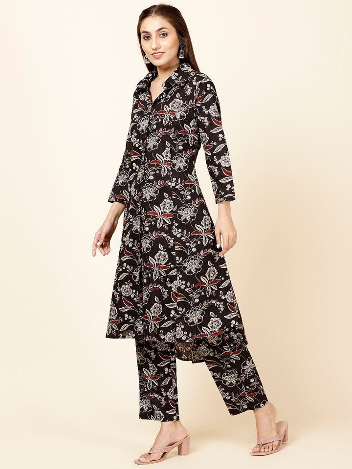 Floral Printed Cotton Kurta With Pants