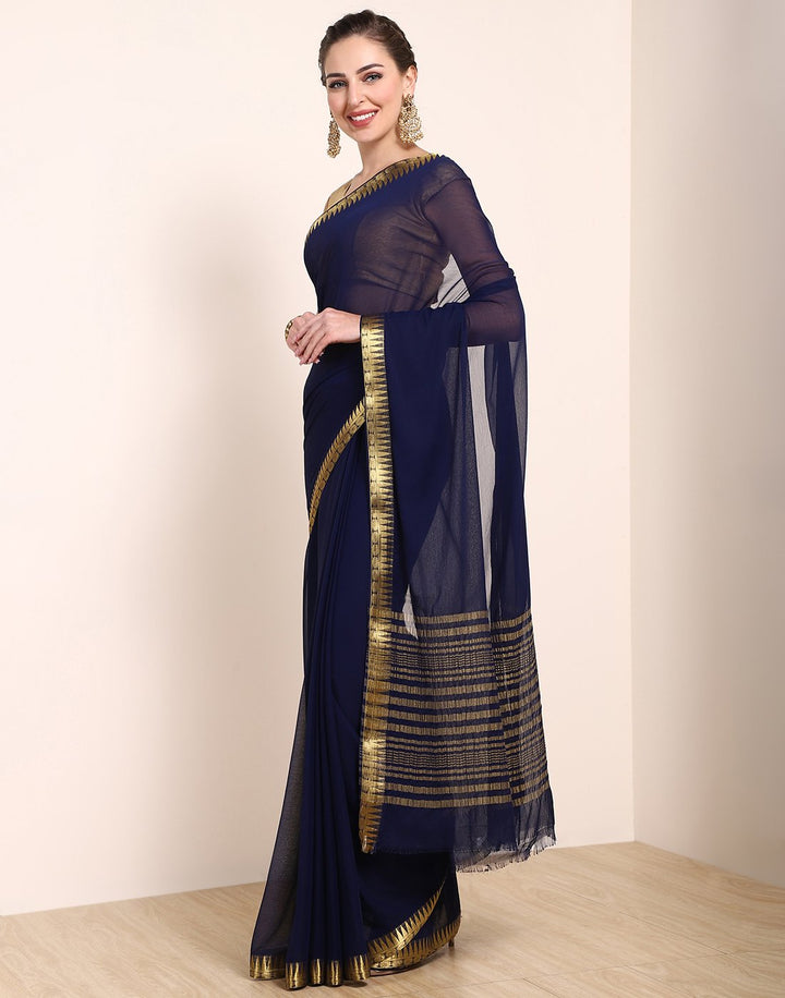MBZ Meena Bazaar-Navy Blue Art Chiffon Saree