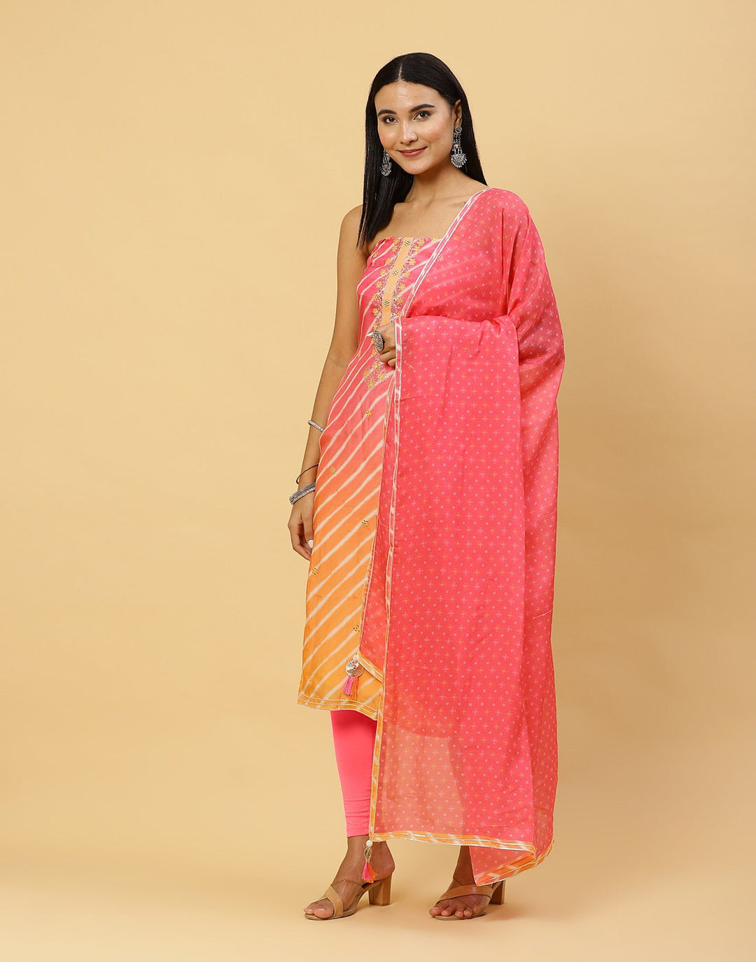 Printed Muslin Suit Piece With Organza Dupatta