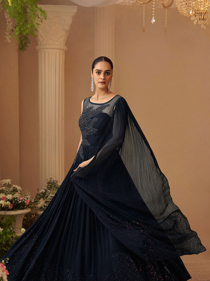 Embroidered Chinnon Gown With Jacket