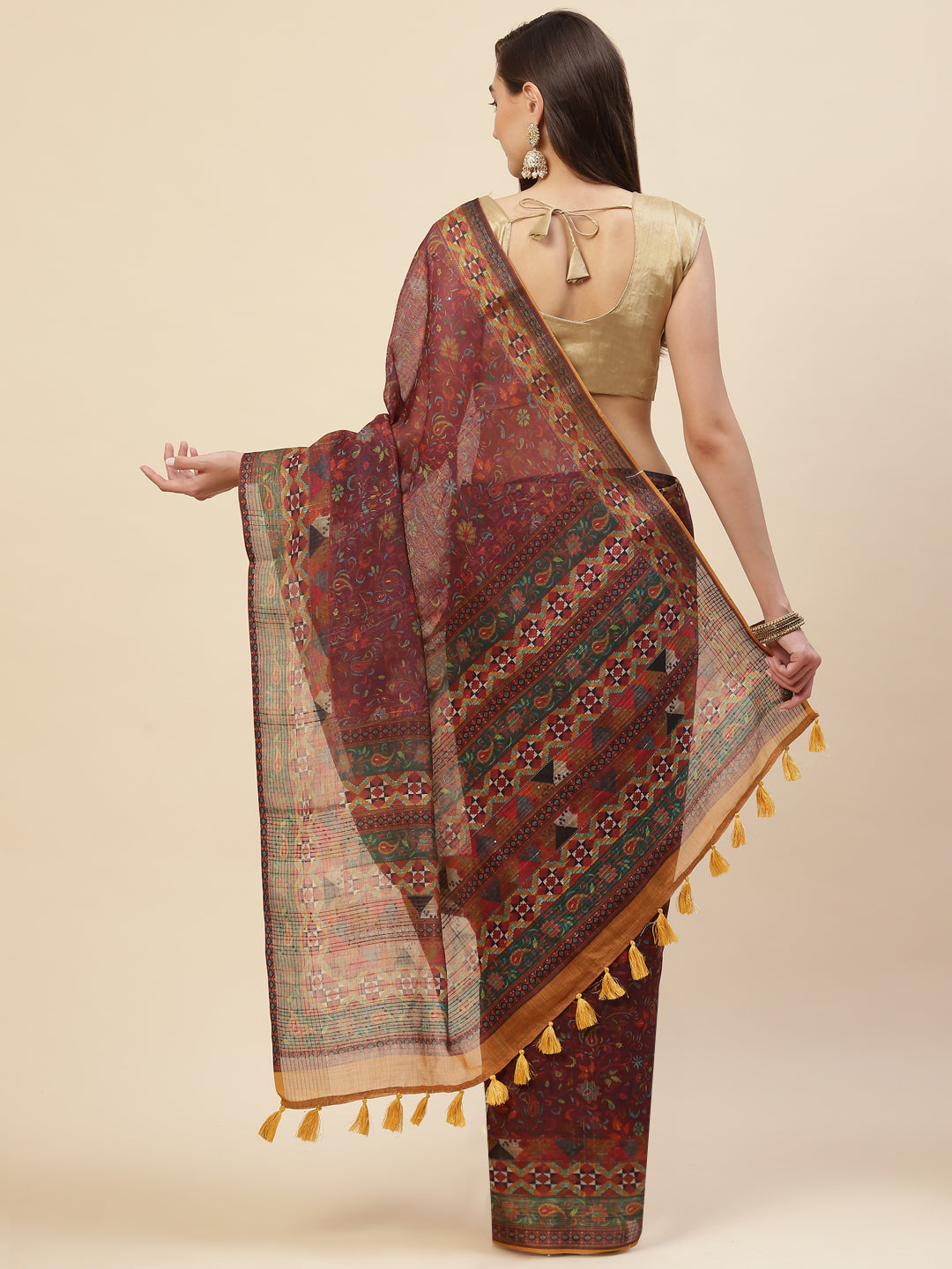 Digital Printed Sequin Cotton Saree