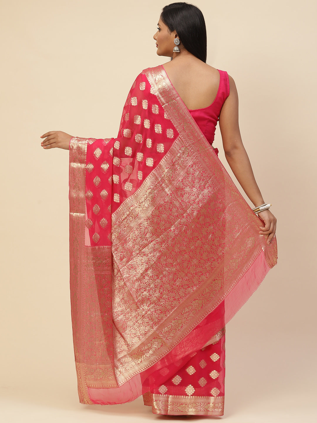 Zari Booti Chiffon Plain Saree