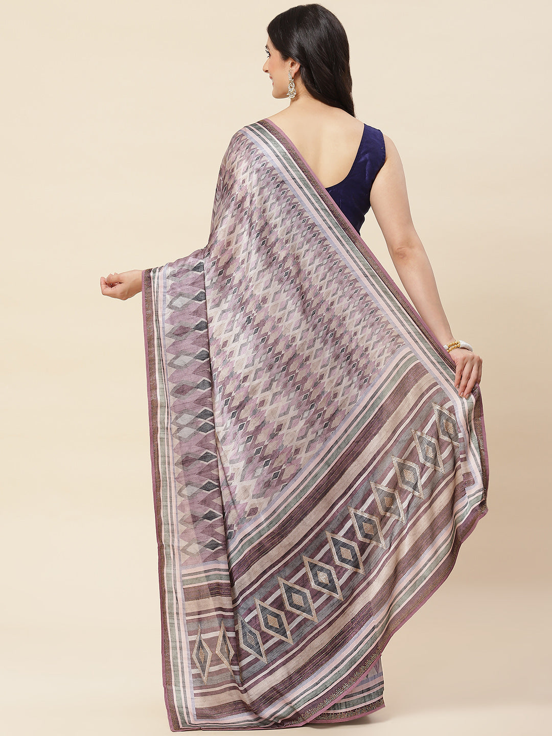 Abstract Digital Printed Satin Saree