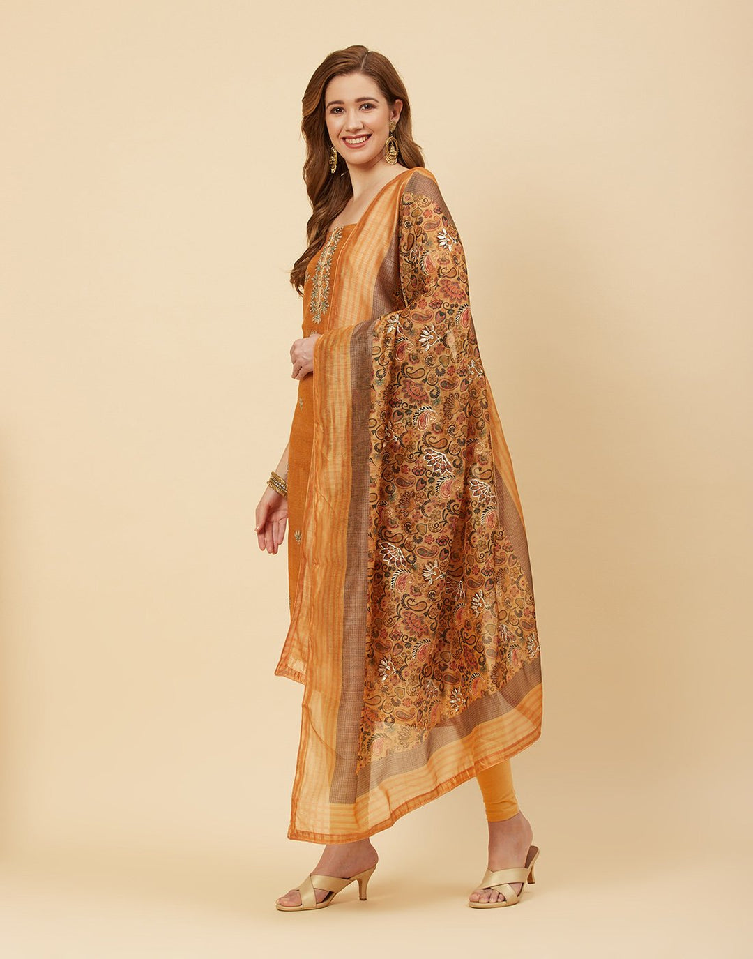 Embroidered Chanderi Suit Piece With Dupatta