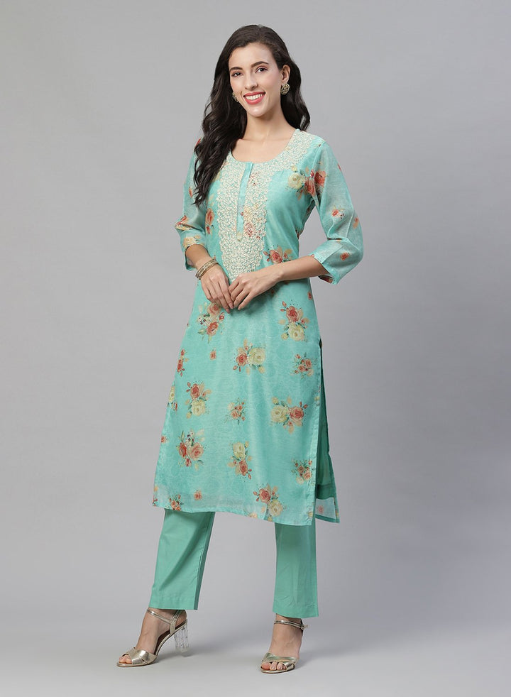 Printed Chanderi Kurti With Pant