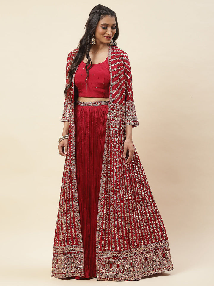 Sequin Embroidery Crepe Lehenga Choli with Jacket